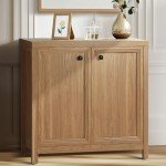 KOLIGEY Buffet Cabinet Sideboard Pantry Kitchen Cabinet with Extra Thick MDF Panel Frame, Credenza for Kitchen Living Room Entryway, Natural Walnut (2 Doors)