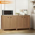 KOLIGEY Buffet Cabinet Sideboard Pantry Kitchen Cabinet with Extra Thick MDF Panel Frame, Credenza for Kitchen Living Room Entryway, Natural Walnut (2 Doors)