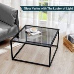 SAYGOER Glass Coffee Table, Small Modern Coffee Table Square Simple Center Tables for Living Room 26.7 x 26.7 x 17.7 Inches, Gray Black