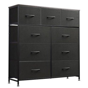 WLIVE 9-Drawer Dresser, Fabric Storage Tower for Bedroom, Hallway, Entryway, Closet, Tall Chest Organizer Unit with Fabric Bins, Steel Frame, Wood Top, Easy Pull Handle, Charcoal Black
