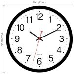 Foxtop Black Wall Clock Silent Non-Ticking 12 Inch Quartz Battery Operated Round Analog Wall Clock for Classroom School Office Living Room Bedroom Home