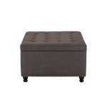 Tbfit Large Square Storage Ottoman Bench, Tufted Upholstered Coffee Table with Storage, Oversized Storage Ottomans Toy Box Footrest for Living Room, Dark Grey