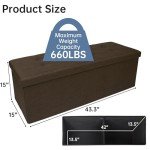 GLAXYFUR 43 Inches Folding Storage Ottoman Bench, Storage Chest, Footrest for Entryway, Living Room, Holds up to 660 lb, Brown