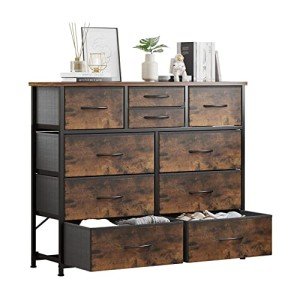 LUMTOK 10-Drawer Dresser, Fabric Storage Dressers for Bedroom, Hallway, Nursery, Closets, Steel Frame, Wood Top, Easy Pull Handle (Rustic Brown)