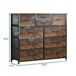 LUMTOK 10-Drawer Dresser, Fabric Storage Dressers for Bedroom, Hallway, Nursery, Closets, Steel Frame, Wood Top, Easy Pull Handle (Rustic Brown)