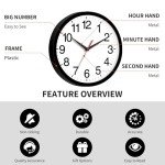 Rohioue 12 Inch Wall Clock Modern Battery Operated Silent Non Ticking Analog for Bedroom Office Living Room Home Kitchen Bathroom(Black)