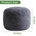 HIGOGOGO Round Stuffed Pouf Ottoman, Corduroy Poufs with Foam Chunk Filling, Furry and Fluffy Pouf Foot Stool Storage Ottoman, 20 X 15 Floor Poufs Foot Rest for Living Room, Dark Grey