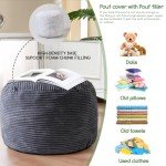 HIGOGOGO Round Stuffed Pouf Ottoman, Corduroy Poufs with Foam Chunk Filling, Furry and Fluffy Pouf Foot Stool Storage Ottoman, 20 X 15 Floor Poufs Foot Rest for Living Room, Dark Grey