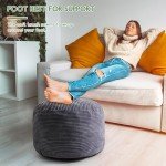 HIGOGOGO Round Stuffed Pouf Ottoman, Corduroy Poufs with Foam Chunk Filling, Furry and Fluffy Pouf Foot Stool Storage Ottoman, 20 X 15 Floor Poufs Foot Rest for Living Room, Dark Grey