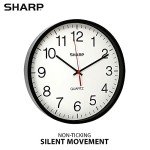 SHARP Wall Clock Silent Non Ticking 10 Inch Quality Quartz Battery Operated Round Easy to Read Home/Kitchen/Office/Classroom/School Clocks, Sweep Movement,Black