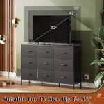 WLIVE Black Dresser TV Stand for 50, 55 inch, Led Dresser for Bedroom, Chest of Drawers with LED Lights, Charging Station, Clothes Storage with 9 Drawers, Wood Top, Living Room, Closet