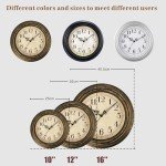 Plumeet Retro Wall Clock, 12'' Non Ticking Classic Silent Vintage Wall Clocks Decorative Kitchen Living Room Bedroom - Battery Operated