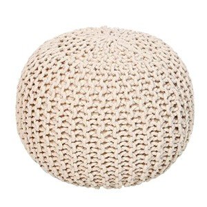 REDEARTH Round Pouf Ottoman - Cable Knitted Boho Poof - Home Décor Cord Pouffe Handmade Circular Footrest for Living Room - Bedroom - Kids Bedroom - 100% Cotton Pouf (18" x 18" x 14") - Ivory