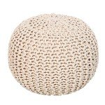 REDEARTH Round Pouf Ottoman - Cable Knitted Boho Poof - Home Décor Cord Pouffe Handmade Circular Footrest for Living Room - Bedroom - Kids Bedroom - 100% Cotton Pouf (18" x 18" x 14") - Ivory