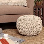REDEARTH Round Pouf Ottoman - Cable Knitted Boho Poof - Home Décor Cord Pouffe Handmade Circular Footrest for Living Room - Bedroom - Kids Bedroom - 100% Cotton Pouf (18" x 18" x 14") - Ivory