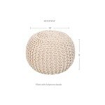 REDEARTH Round Pouf Ottoman - Cable Knitted Boho Poof - Home Décor Cord Pouffe Handmade Circular Footrest for Living Room - Bedroom - Kids Bedroom - 100% Cotton Pouf (18" x 18" x 14") - Ivory
