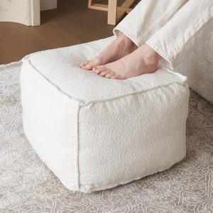 ZICOTO Beautiful Boucle Pouf Ottoman and Foot Rest - Elevate Your Living Room Decor with Lightweight Comfort and Charm - A Round Modern Foam Filled Foot Stool Perfect to Rest Your Feet