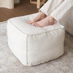 ZICOTO Beautiful Boucle Pouf Ottoman and Foot Rest - Elevate Your Living Room Decor with Lightweight Comfort and Charm - A Round Modern Foam Filled Foot Stool Perfect to Rest Your Feet