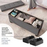 STORAGEBUD Storage Ottoman Bench with Bins, 43-in Storage Bench for Bedroom End of Bed, Folding Foot Rest Ottoman for Living Room Max 660lbs, Fabric Ottomans, Grey