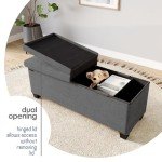 STORAGEBUD Storage Ottoman Bench with Bins, 43-in Storage Bench for Bedroom End of Bed, Folding Foot Rest Ottoman for Living Room Max 660lbs, Fabric Ottomans, Grey