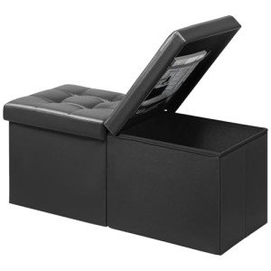 AmasSmile Footrest Ottoman Bench with Storage,34Inch Black Leather Footstool, Coffee Table, Padded Seat, Storage Chest,Blanket Store with Flipping Lid for Livingroom and Bedroom