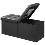 AmasSmile Footrest Ottoman Bench with Storage,34Inch Black Leather Footstool, Coffee Table, Padded Seat, Storage Chest,Blanket Store with Flipping Lid for Livingroom and Bedroom