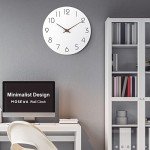 Mosewa Wall Clock 12 Inch Silent Non Ticking Battery Operated Wooden White Modern Office Simple Minimalist Clock Decorative for Kitchen Home Bathroom Living Room