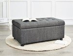 FIRST HILL FHW Arlos Rectangular Fabric Storage Ottoman with Tufted Design - Shadow Gray