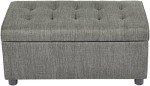 FIRST HILL FHW Arlos Rectangular Fabric Storage Ottoman with Tufted Design - Shadow Gray
