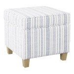 HomePop Home Decor | K7342-F2359 |Classic Square Storage Ottoman with Lift Off Lid | Ottoman with Storage for Living Room & Bedroom, Blue Stripe Large