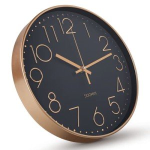 SUOHUI Silent Wall Clock 12 Inch Non-Ticking Wall Clocks Battery Operated for Living Room Decor Modern Wall Clock for Home/Bedroom/Office/Classroom/School/(Rose Gold)