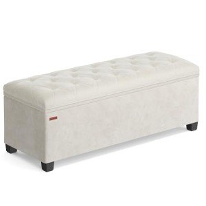 SONGMICS Velvet Storage Ottoman Bench, Foot Rest with Legs, 15.7 x 43 x 15.7 Inches, End of Bed Bench, Storage Chest, Load up to 660 lb, for Living Room, Bedroom, Entryway, Cream White ULSF089W01