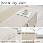 Boucle Storage Ottoman Bench for Bedroom end of Bed, Sherpa Upholstered Shoe Seat Storage Beach for Entryway Bed Foot, Rectangle Cushion Padded Blanket Chest Cute for Living Room, Off White