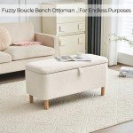 Boucle Storage Ottoman Bench for Bedroom end of Bed, Sherpa Upholstered Shoe Seat Storage Beach for Entryway Bed Foot, Rectangle Cushion Padded Blanket Chest Cute for Living Room, Off White