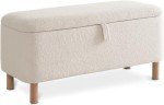 Boucle Storage Ottoman Bench for Bedroom end of Bed, Sherpa Upholstered Shoe Seat Storage Beach for Entryway Bed Foot, Rectangle Cushion Padded Blanket Chest Cute for Living Room, Off White