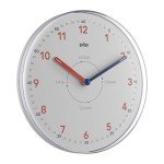 Braun Analogue Time Teacher Wall Clock with Silent Quartz Movement, Easy to Read Dial, 23cm Diameter in White, Model BC26TW.