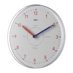 Braun Analogue Time Teacher Wall Clock with Silent Quartz Movement, Easy to Read Dial, 23cm Diameter in White, Model BC26TW.