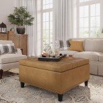 FiveWillowise Square Leather Ottoman with Storage, Faux Leather Coffee Table Ottoman with Lift Top, Large Upholstered Footrest Stool Toy Box Storage for Bedroom Living Room, Camel