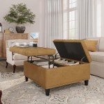 FiveWillowise Square Leather Ottoman with Storage, Faux Leather Coffee Table Ottoman with Lift Top, Large Upholstered Footrest Stool Toy Box Storage for Bedroom Living Room, Camel
