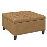 FiveWillowise Square Leather Ottoman with Storage, Faux Leather Coffee Table Ottoman with Lift Top, Large Upholstered Footrest Stool Toy Box Storage for Bedroom Living Room, Camel