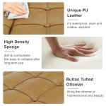 FiveWillowise Square Leather Ottoman with Storage, Faux Leather Coffee Table Ottoman with Lift Top, Large Upholstered Footrest Stool Toy Box Storage for Bedroom Living Room, Camel