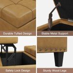 FiveWillowise Square Leather Ottoman with Storage, Faux Leather Coffee Table Ottoman with Lift Top, Large Upholstered Footrest Stool Toy Box Storage for Bedroom Living Room, Camel