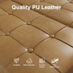 FiveWillowise Square Leather Ottoman with Storage, Faux Leather Coffee Table Ottoman with Lift Top, Large Upholstered Footrest Stool Toy Box Storage for Bedroom Living Room, Camel