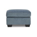 Signature Design by Ashley Cashton Contemporary Crosshatched Upholstered Ottoman, Blue