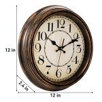ZENFUN 12'' Round Classic Wall Clock, Battery Operated Quartz Clock Silent Non Ticking Wall Clock, Decorative for Kitchen, Home, Living Room, Farmhouse, Bedrooms, Easy to Read, Bronze