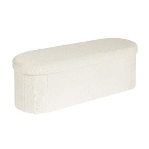 B FSOBEIIALEO Ottoman with Storage for Living Room, Sherpa Folding Storage Ottoman Foot Rest, 43.3 Inches Collapsible Bedroom Bench Cream White