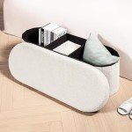 B FSOBEIIALEO Ottoman with Storage for Living Room, Sherpa Folding Storage Ottoman Foot Rest, 43.3 Inches Collapsible Bedroom Bench Cream White