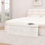 B FSOBEIIALEO Ottoman with Storage for Living Room, Sherpa Folding Storage Ottoman Foot Rest, 43.3 Inches Collapsible Bedroom Bench Cream White