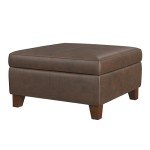 HomePop Home Decor |K2380-E910 | Luxury Large Faux Leather Square Storage Ottoman | Ottoman with Storage for Living Room & Bedroom, Brown Faux Leather