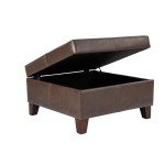 HomePop Home Decor |K2380-E910 | Luxury Large Faux Leather Square Storage Ottoman | Ottoman with Storage for Living Room & Bedroom, Brown Faux Leather